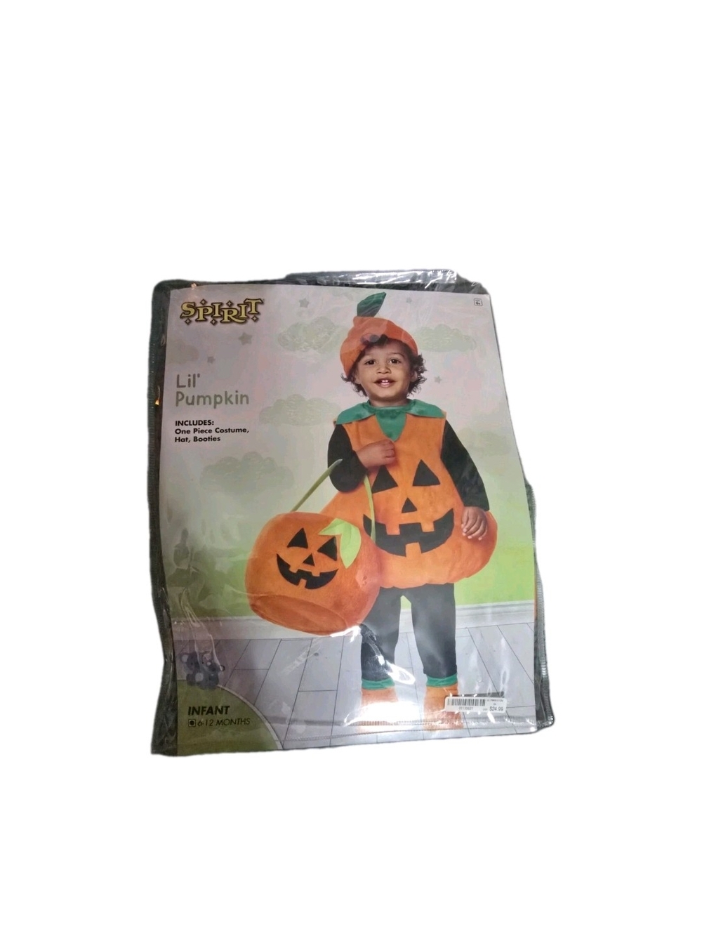 Spirit Orange Pumpkin Costume with Green Collar and Black Accents - Picture 7 of 7